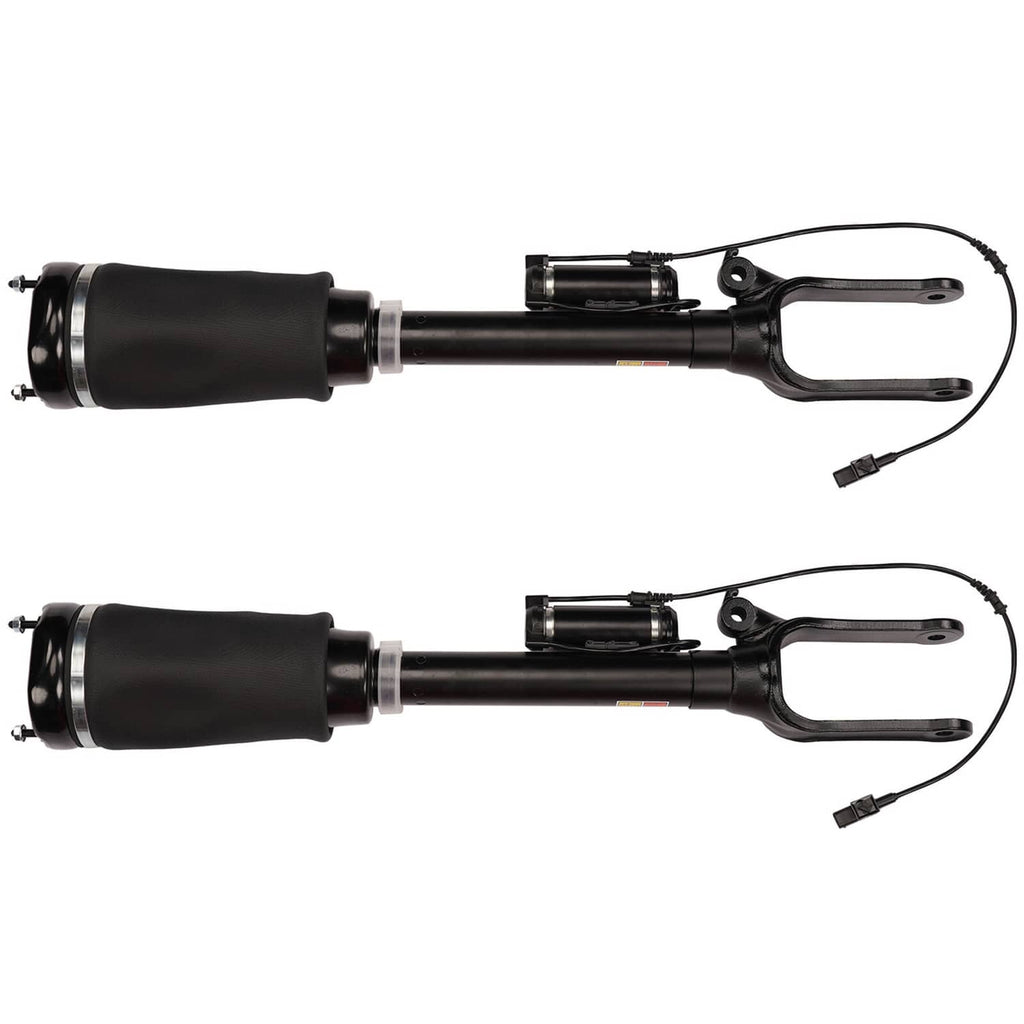 Front air suspension strut pair with black air spring bodies and fork-style mounting brackets
