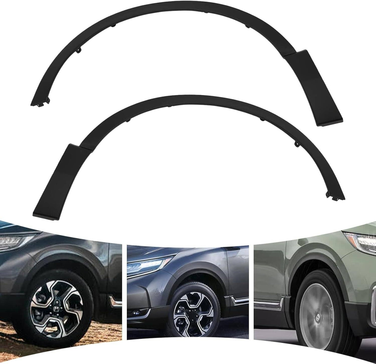 Front fender trim pieces in dark gray with black brackets, includes 2 curved arcs