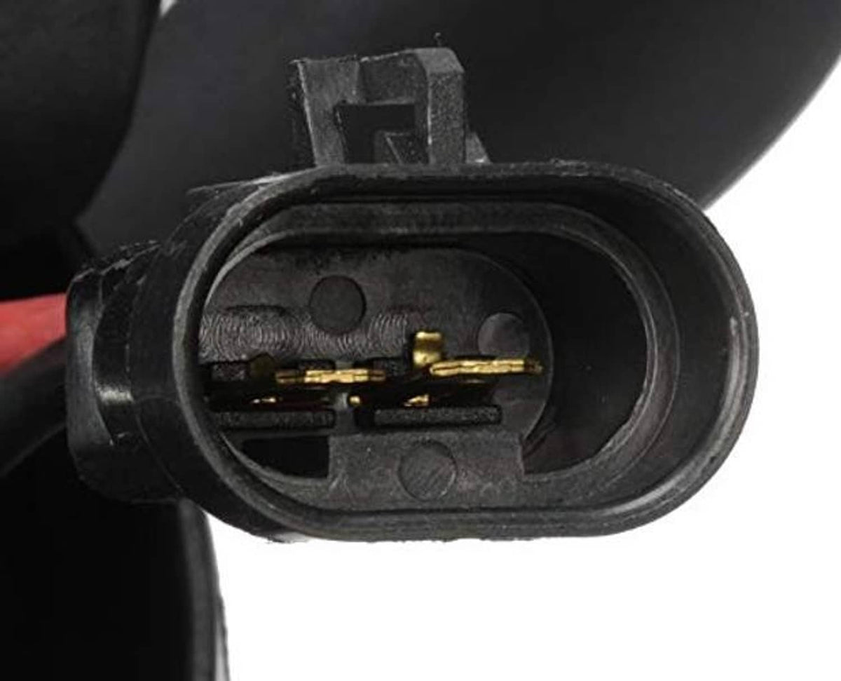 Cooling fan connector plug with gold terminals in a black housing