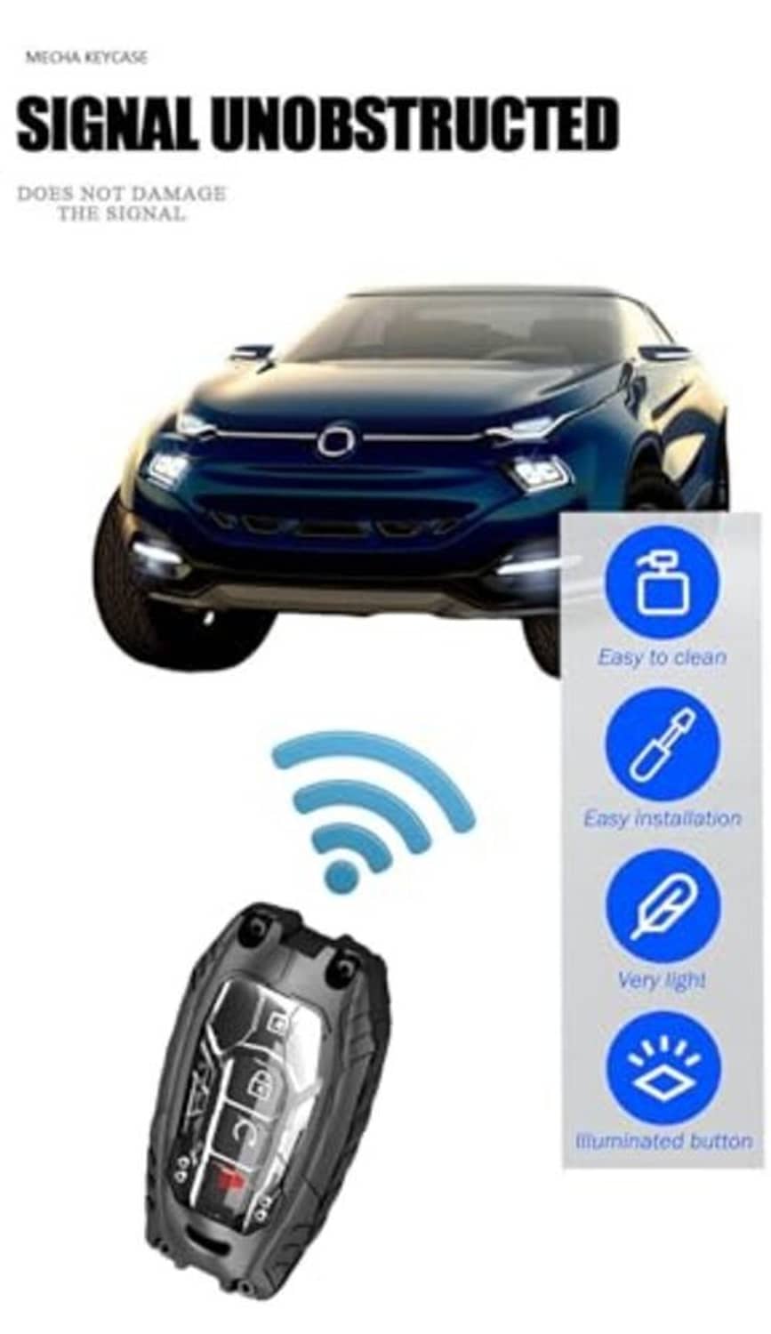 Black key fob case cover with keychain ring, shown attached to key remote