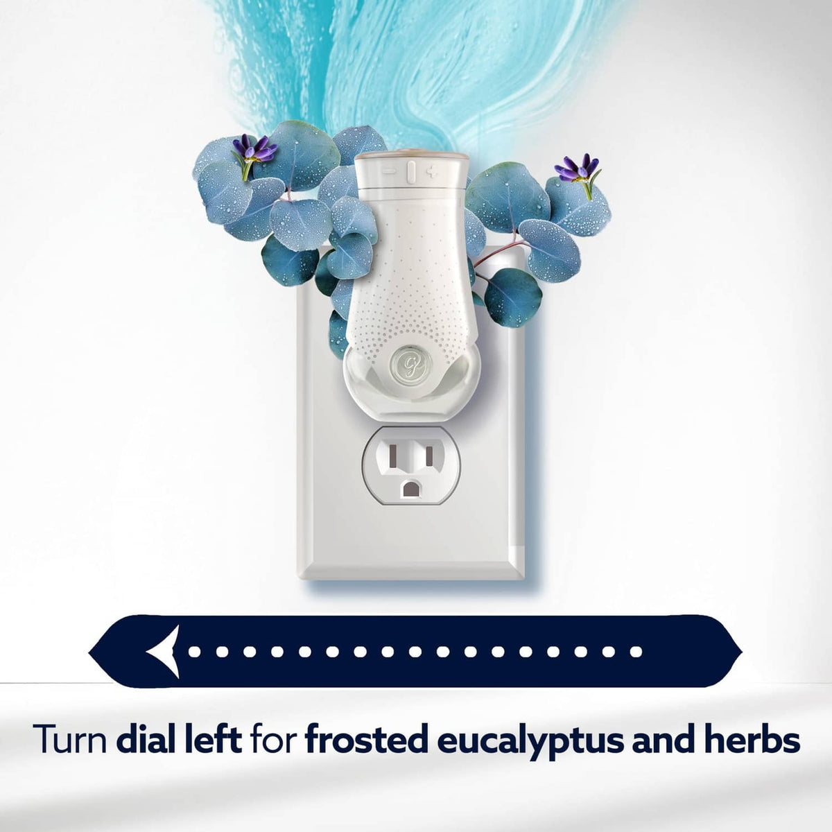 Glade CustomScent plug-in refill with frosted eucalyptus and herbs, dial left
