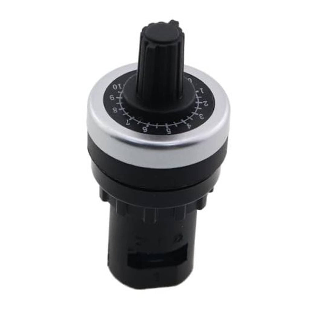 Panel-mount speed controller potentiometer with black knob and silver circular dial markings