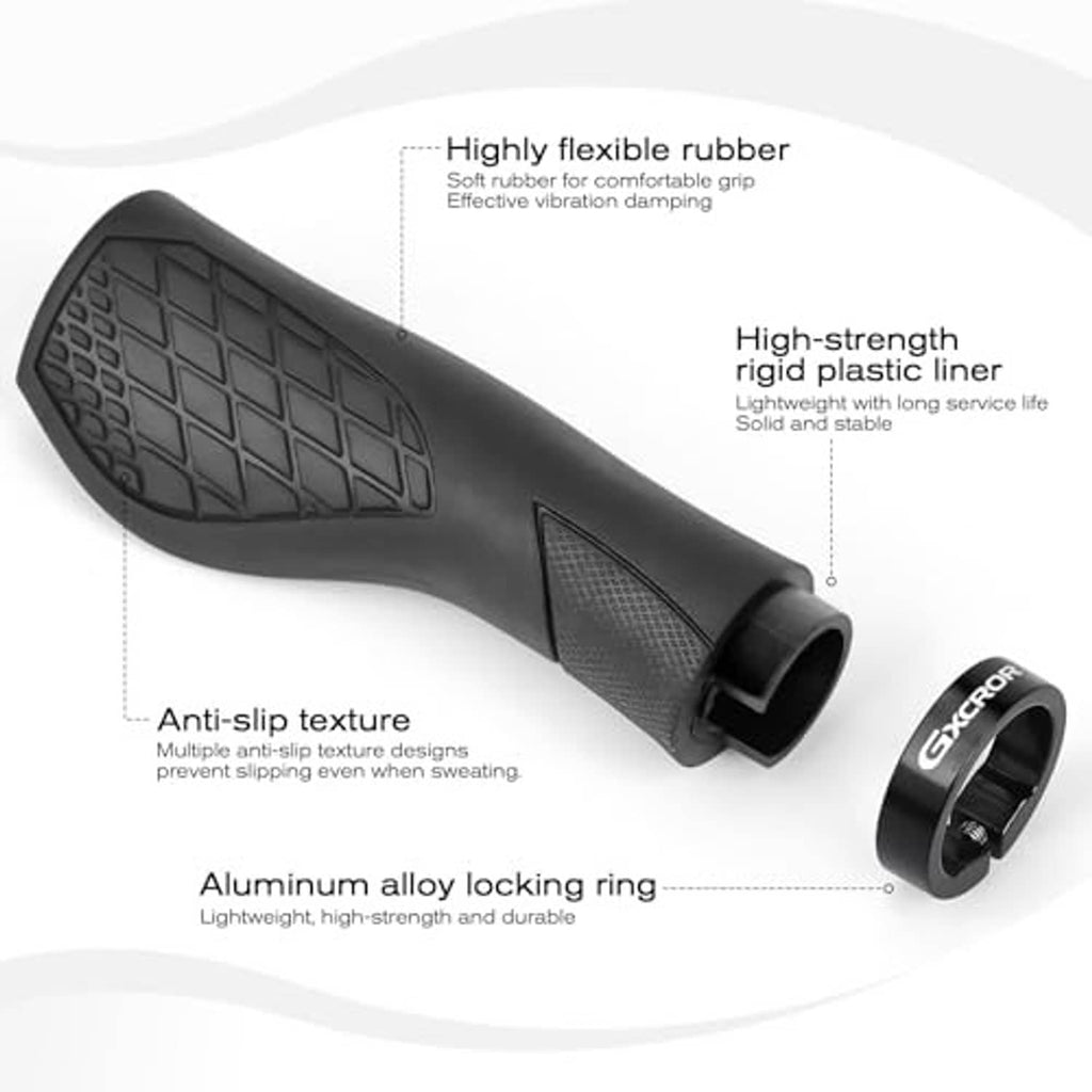 Black ergonomic grips with anti-slip textured surface and high-strength rigid liner
