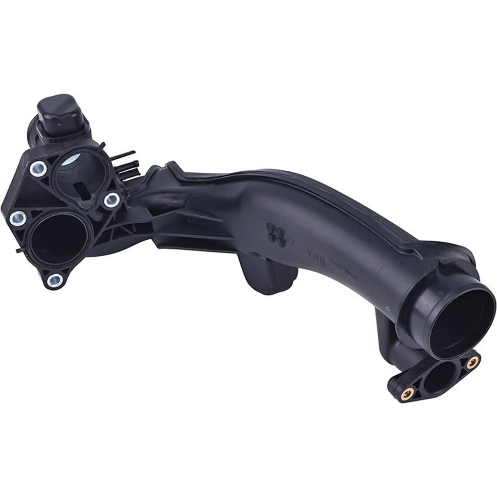 Turbocharger charge air pipe joint with adapter bracket and curved black hose section