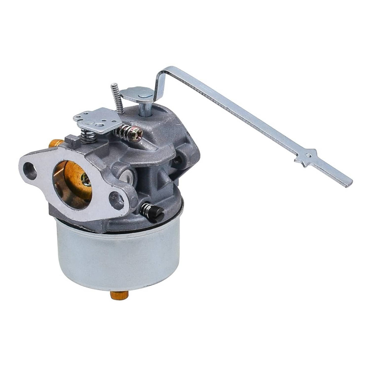 Carburetor with side-mounted bowl, gold inlet, and long metal choke lever