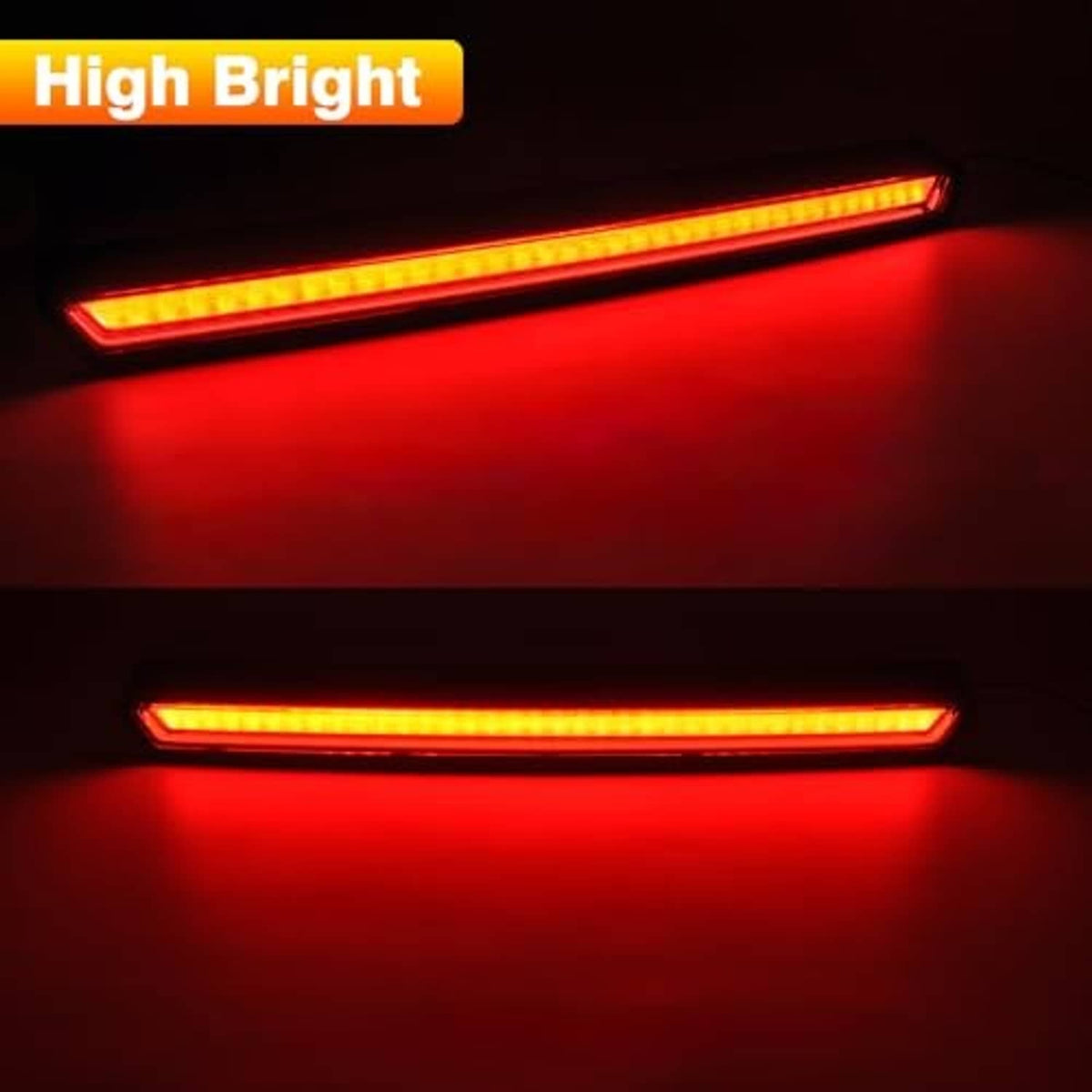LED high mount stop light glowing red in horizontal bar