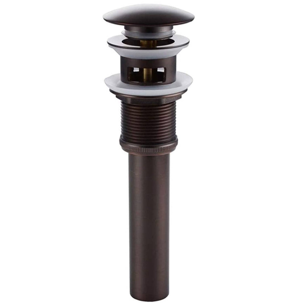 Oil-rubbed bronze vessel sink pop-up drain with round cap and threaded body