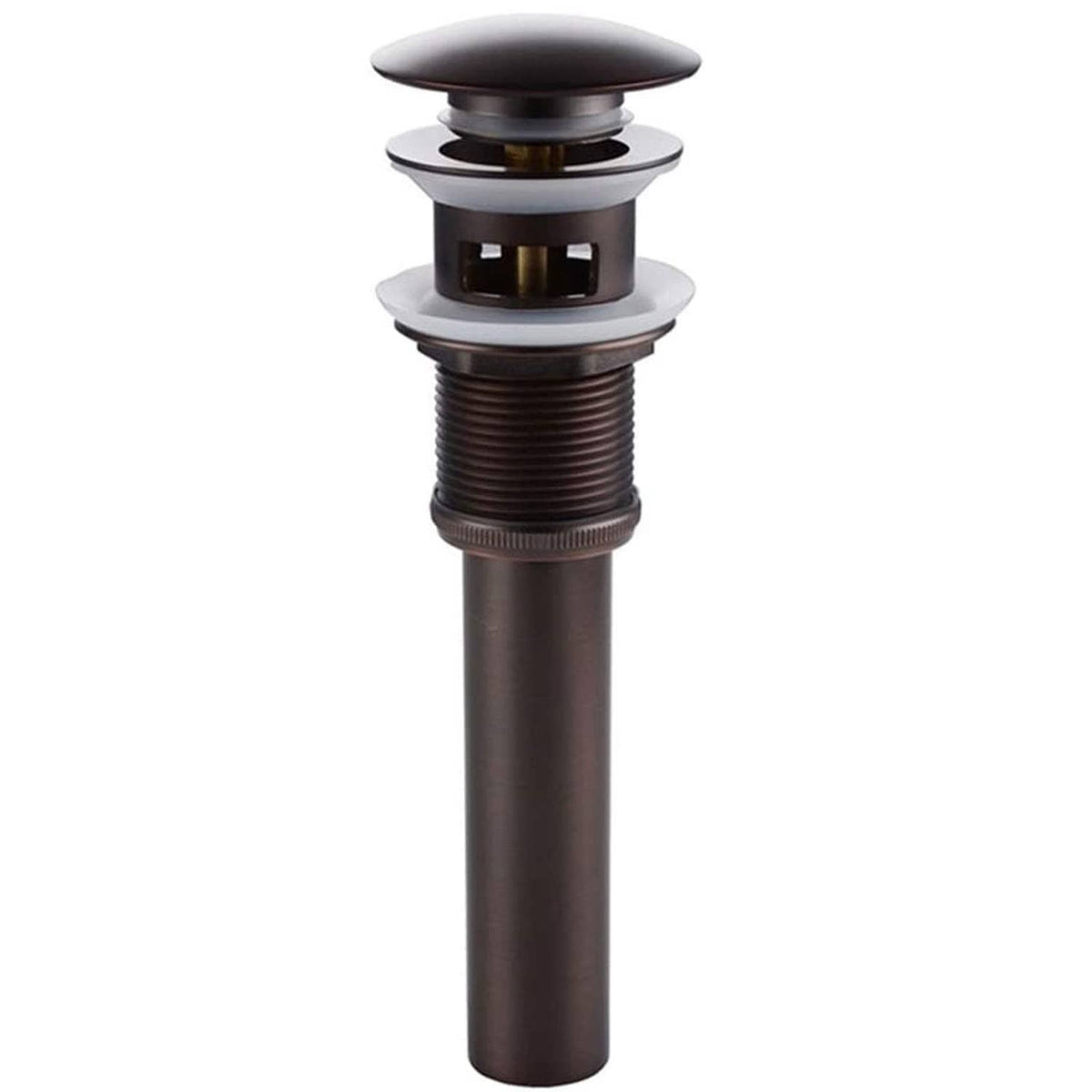 Oil-rubbed bronze vessel sink pop-up drain with round cap and threaded body