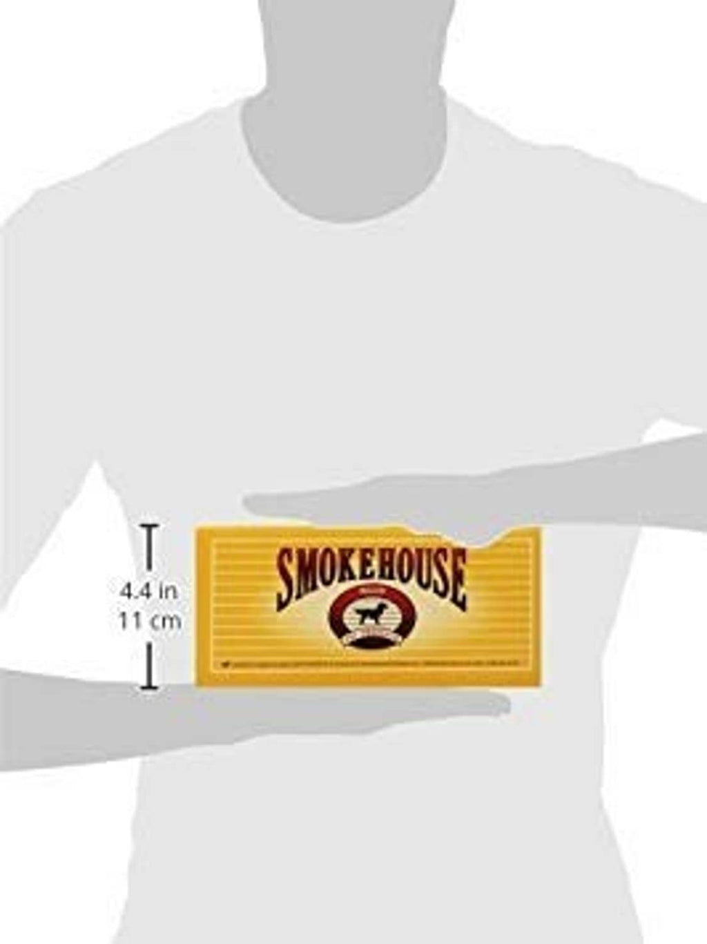 Dog treat box size shown on person: 4.4 in length (11 cm)
