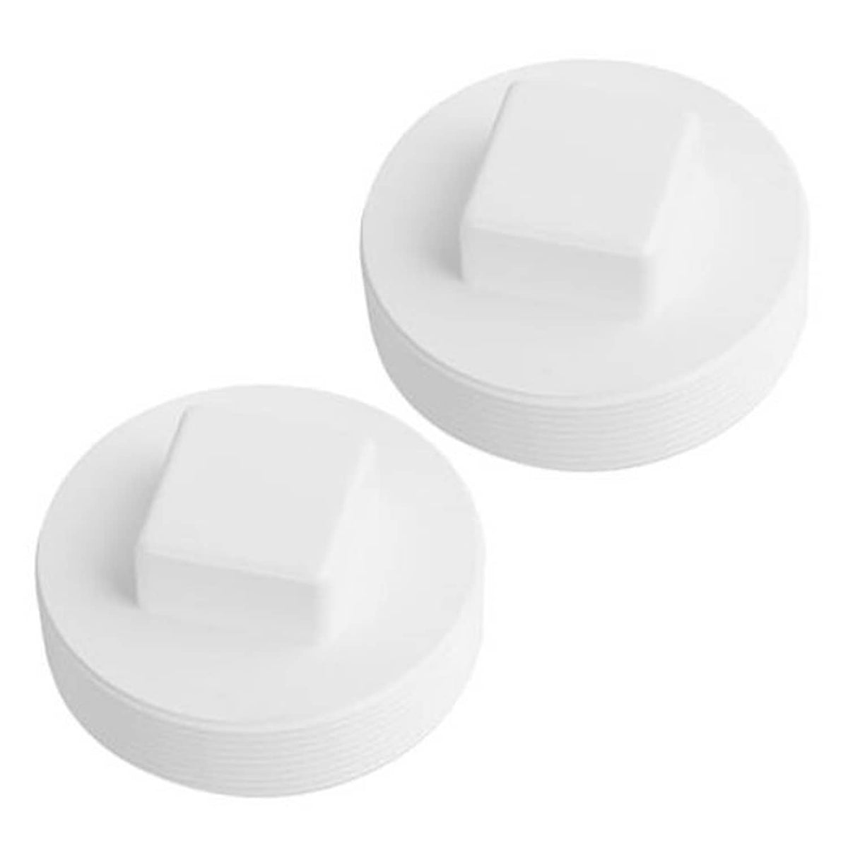 White threaded PVC sewer cleanout plug with square top handle