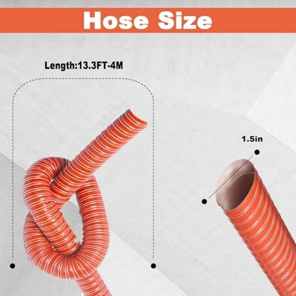 Red corrugated flexible duct hose with open metal inlet and coiled length.
