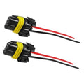Pair of car headlight wiring harness connectors with yellow-black sockets and red/black wires