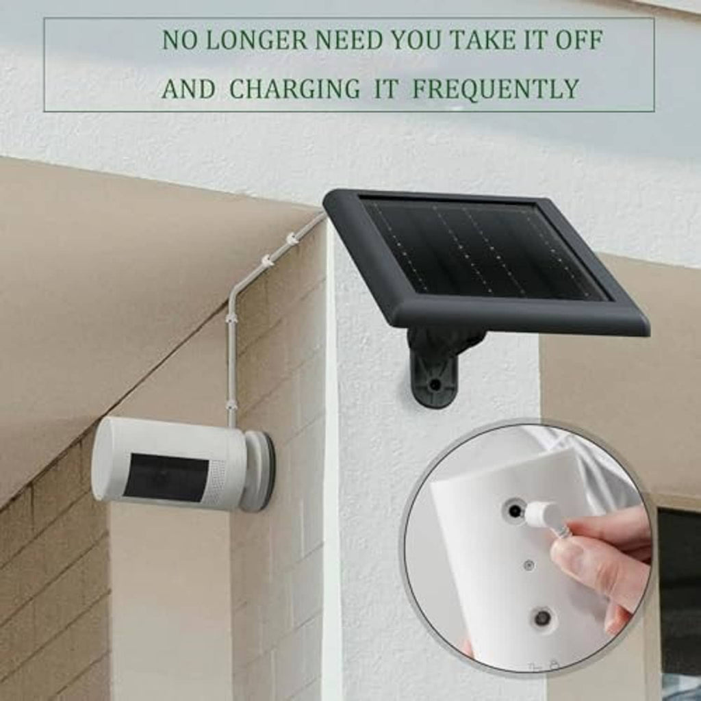 Wall-mounted solar panel charger with cable and small ring spotlight device