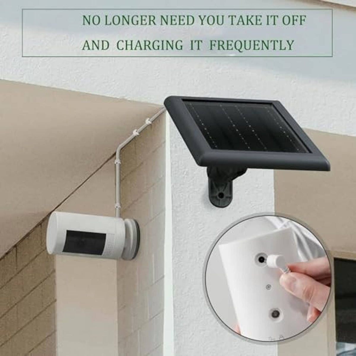 Wall-mounted solar panel charger with cable and small ring spotlight device