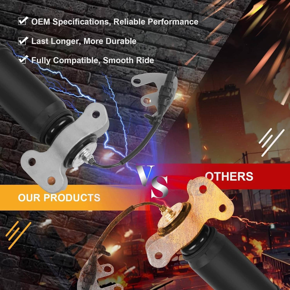 Rear shock absorber strut set with silver top brackets and connected wiring