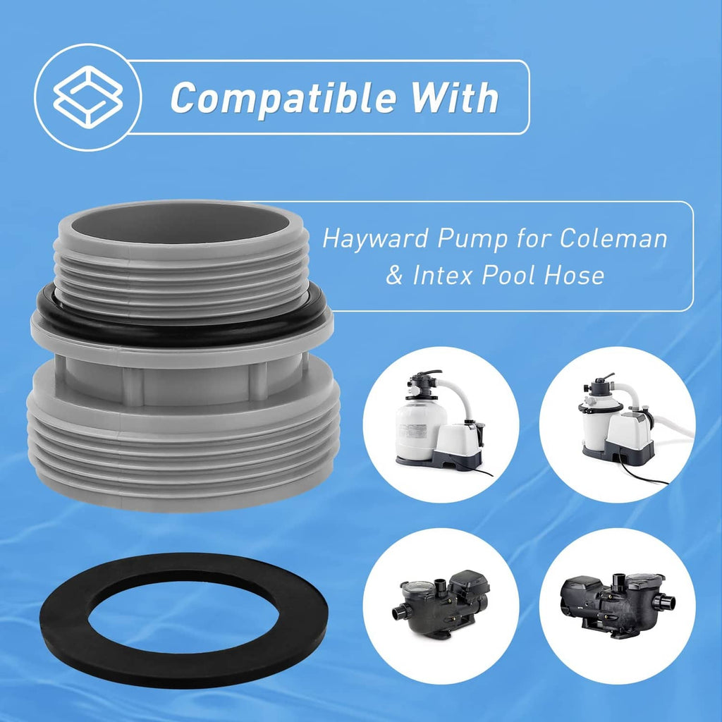 Hose adapter kit showing gray threaded coupler stack with black gasket ring