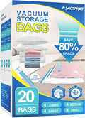 Vacuum storage bag set with hand pump, clear plastic bags and blue double-zip seals
