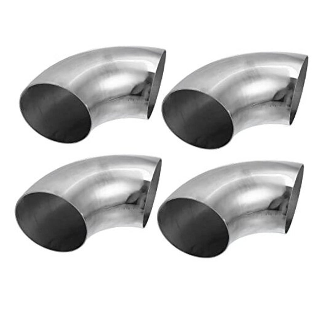 Set of four silver stainless steel 90-degree mandrel bend elbow pipe fittings