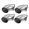 Set of four silver stainless steel 90-degree mandrel bend elbow pipe fittings