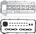 Aluminum valve cover kit with oil cap and black gasket set, silver-gray