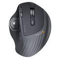 Ergonomic wireless trackball mouse with dark gray shell and thumb trackball