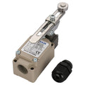 Adjustable roller lever limit switch with black cable connector, beige housing