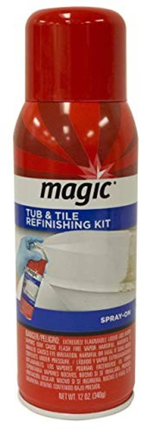 Magic tub and tile refinishing kit spray aerosol can, red cap and white base label