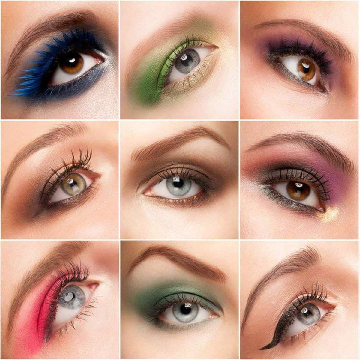 Collage of eye makeup looks on different eyes