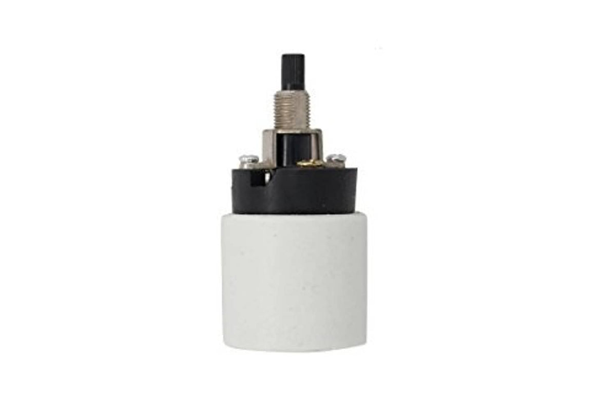 Porcelain ceramic rotary lamp socket switch with threaded center contact, white insulator, black ring