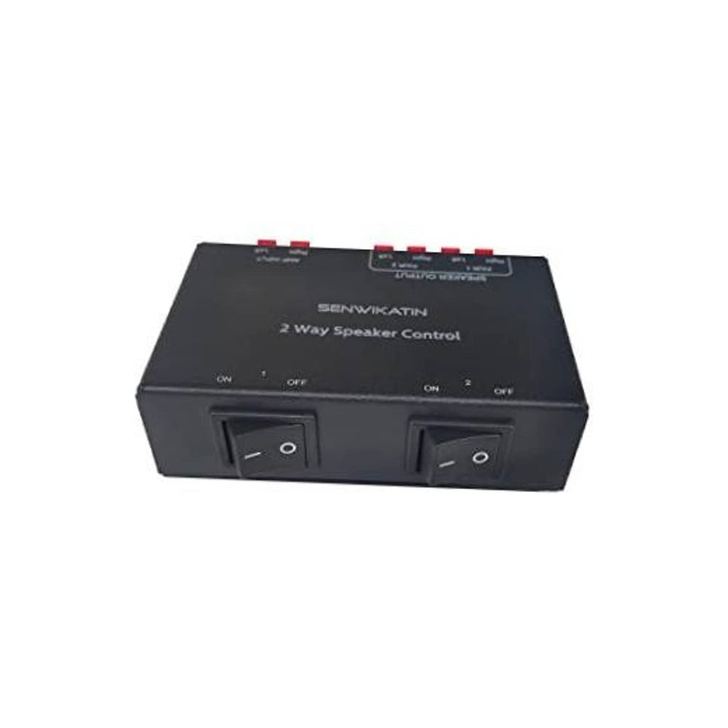 Black 2-way speaker control box with two on/off rocker switches