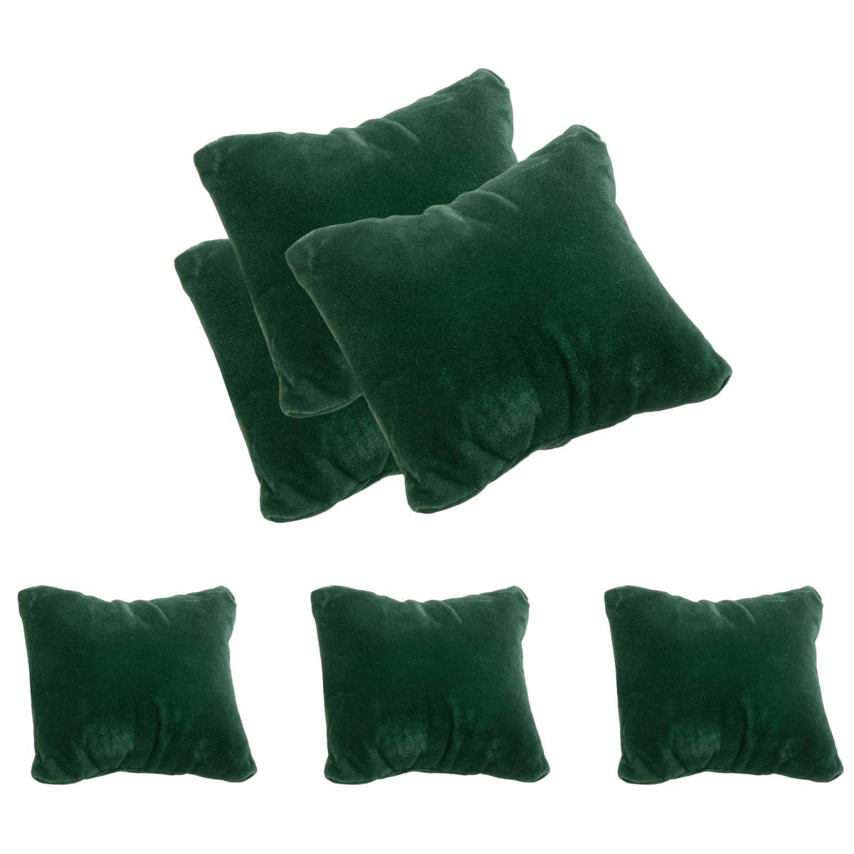 Green velvet jewelry display pillow for bracelets or watches, set of cushions
