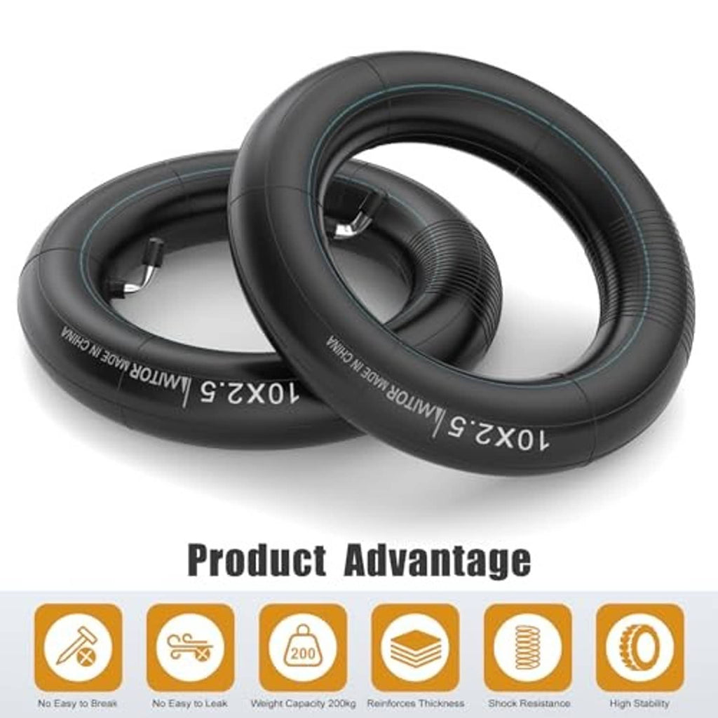 Two black scooter inner tubes with valve stems, angled close-up view