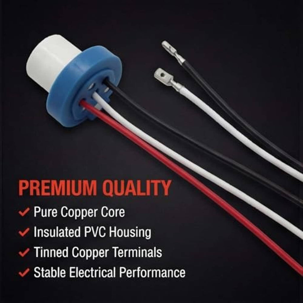 Headlight wiring harness set with white 3-pin ceramic sockets and red/black copper-core wires
