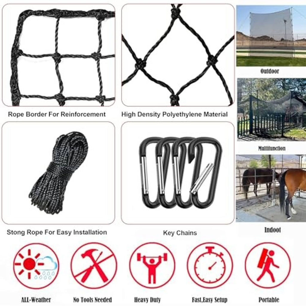 Black sports net accessories set: reinforced rope border, rope bundle, and key chains