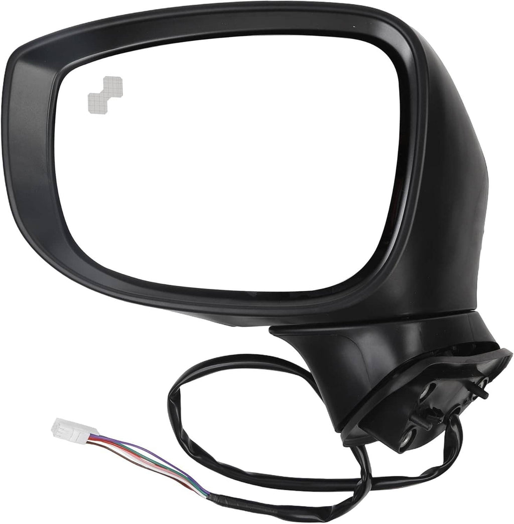 Left driver-side mirror with black housing, wiring pigtail, and integrated turn signal