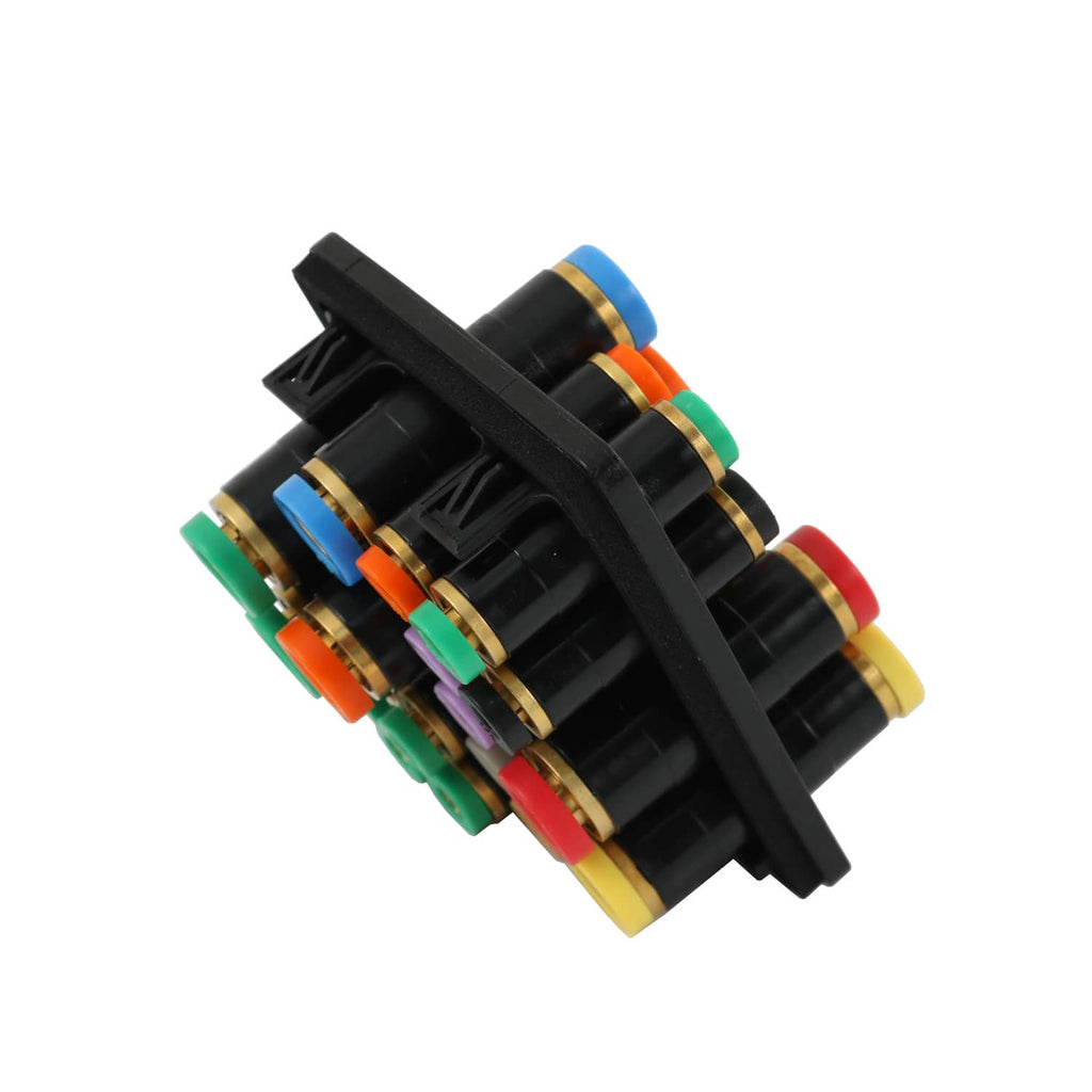 Air manifold with black housing and side-view multicolor connector rings