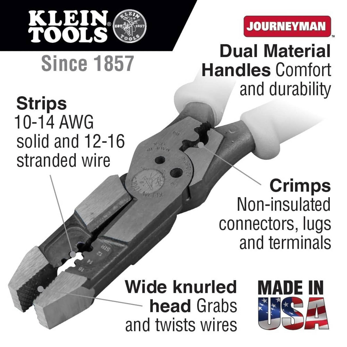 Close-up of hybrid multitool pliers with dual material gray/black handles and marked jaws