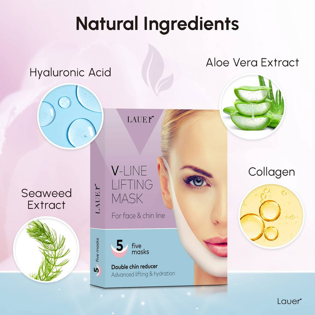 V-line lifting face mask box with natural ingredient highlights and five masks