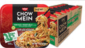 Nissin Chow Mein teriyaki vegetable noodle cup front, shows serving suggestion and net wt 4 oz