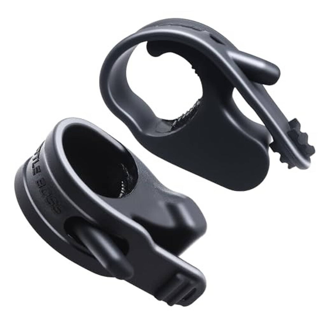 Pair of black motorcycle throttle assist grips with lever and serrated mounting ends.