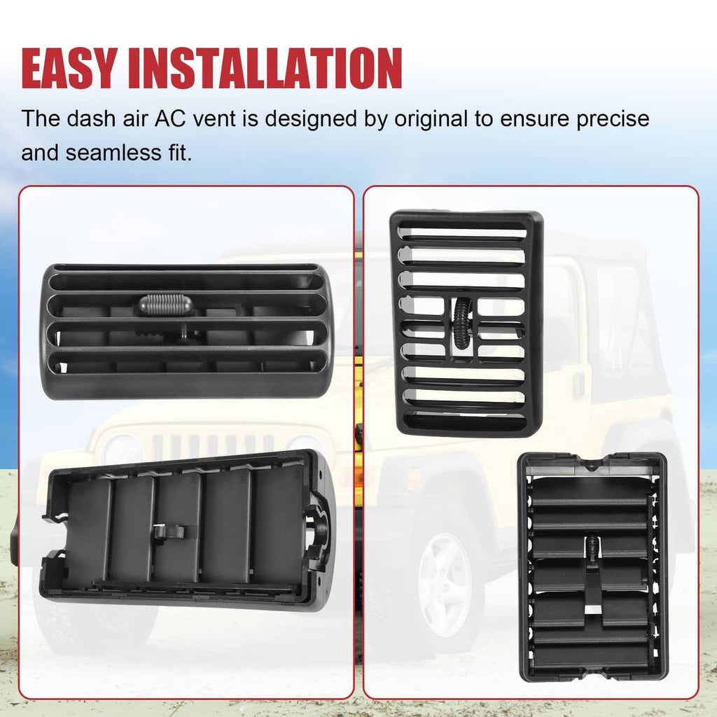 Black dash AC vent grille with open back housing and latch areas for installation.