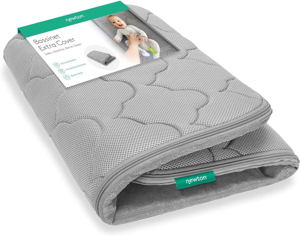 Breathable extra bassinet cover in gray with textured fabric and zippered foldover