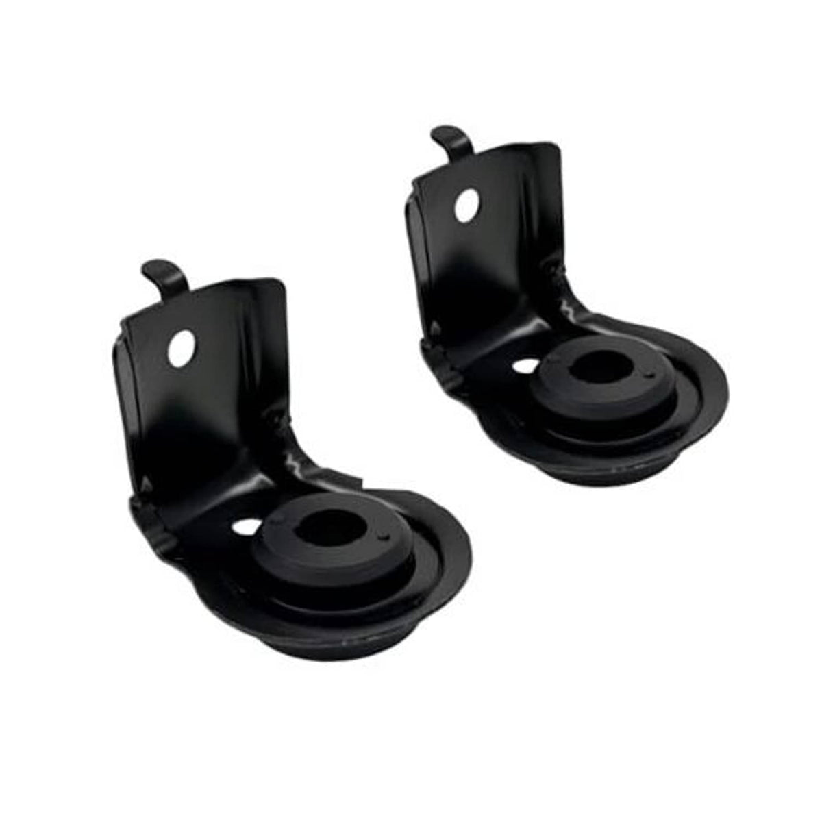 Black upper radiator bracket set with rubber isolators, 2 pcs, front view