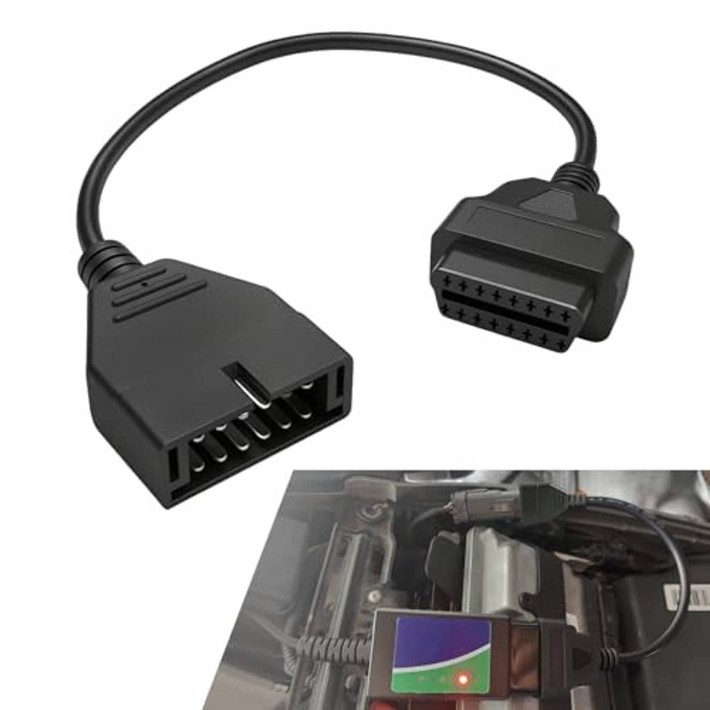 OBD1 to OBD2 adapter cable with 12-pin plug and 16-pin OBD2 socket, black