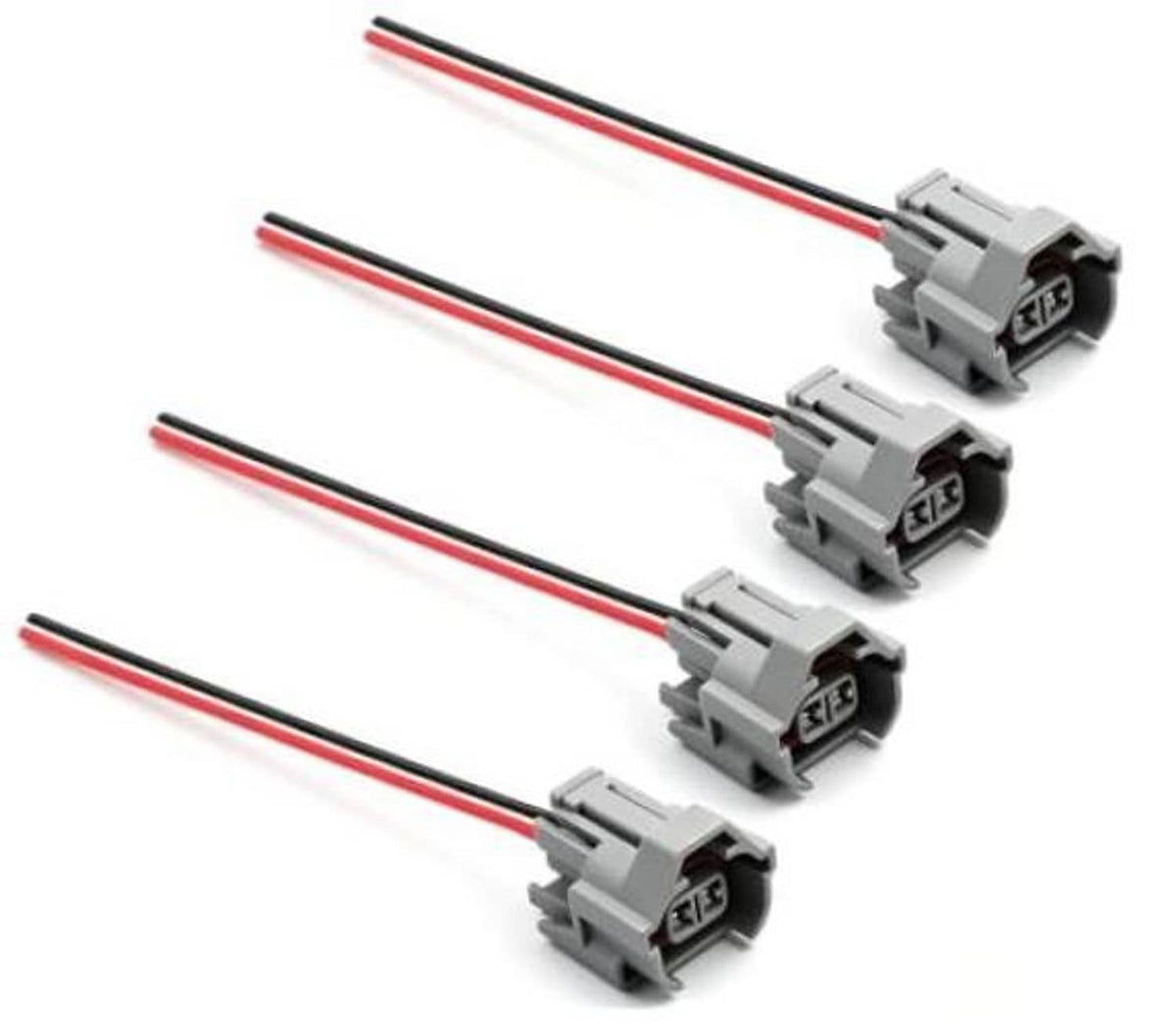 Fuel injector connector replacement set, 4 gray housings with red/black wires