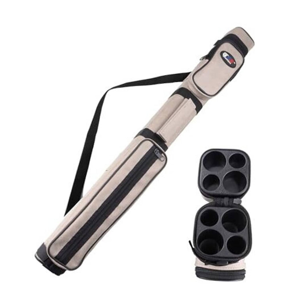 Dark grey pool cue stick carrying case with shoulder strap and two-piece holder