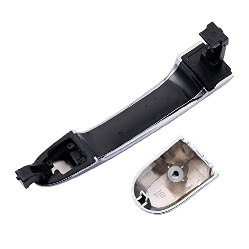 Door handle internal housing with black mounting bracket and chrome trim edge