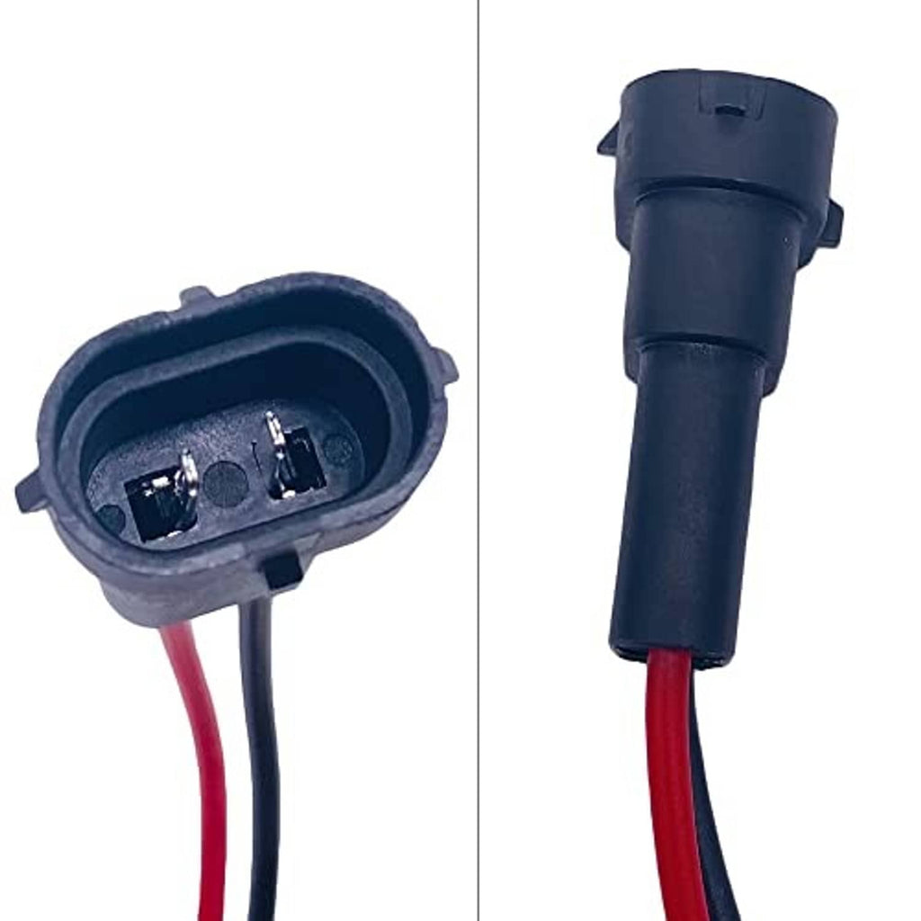Headlight pigtail socket connector close-up showing interior contacts and red/blue wires