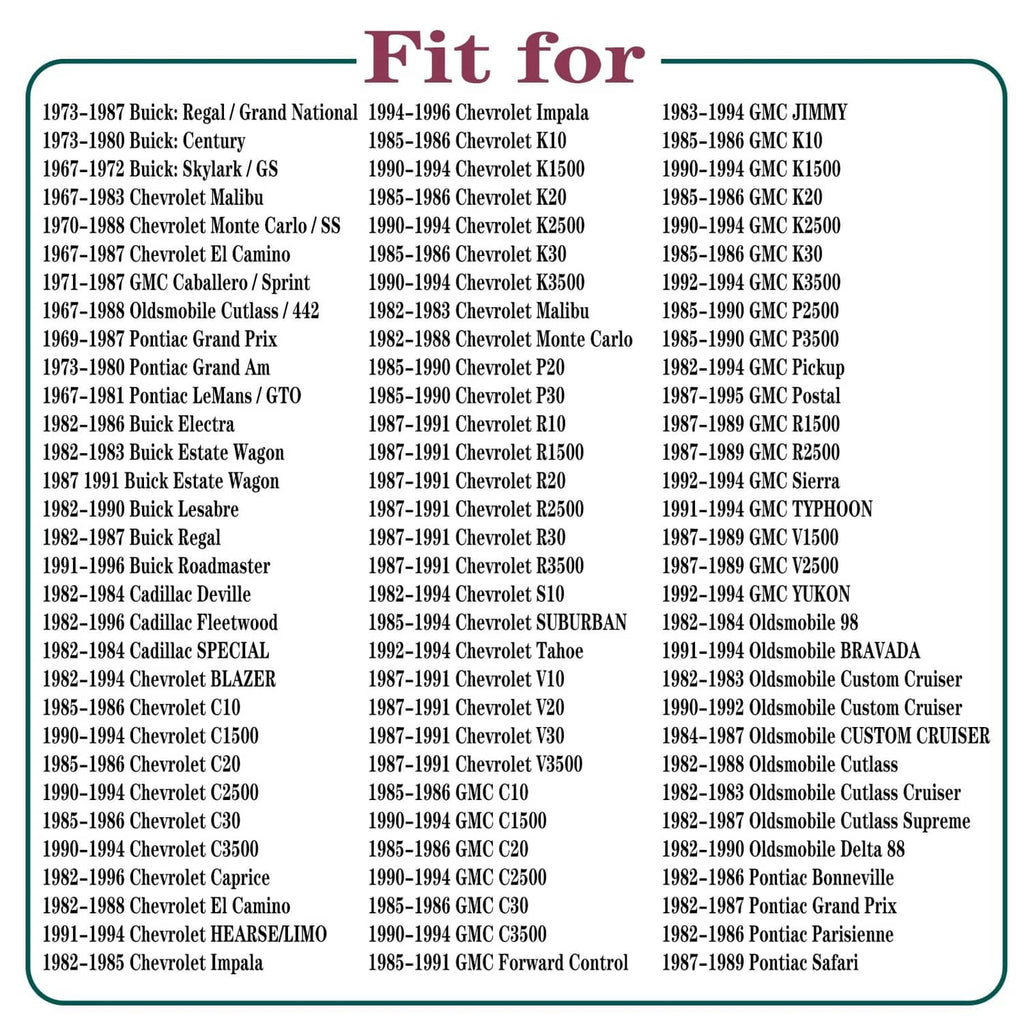 Vehicle fitment chart for transmission shifter linkage bushing spring kit