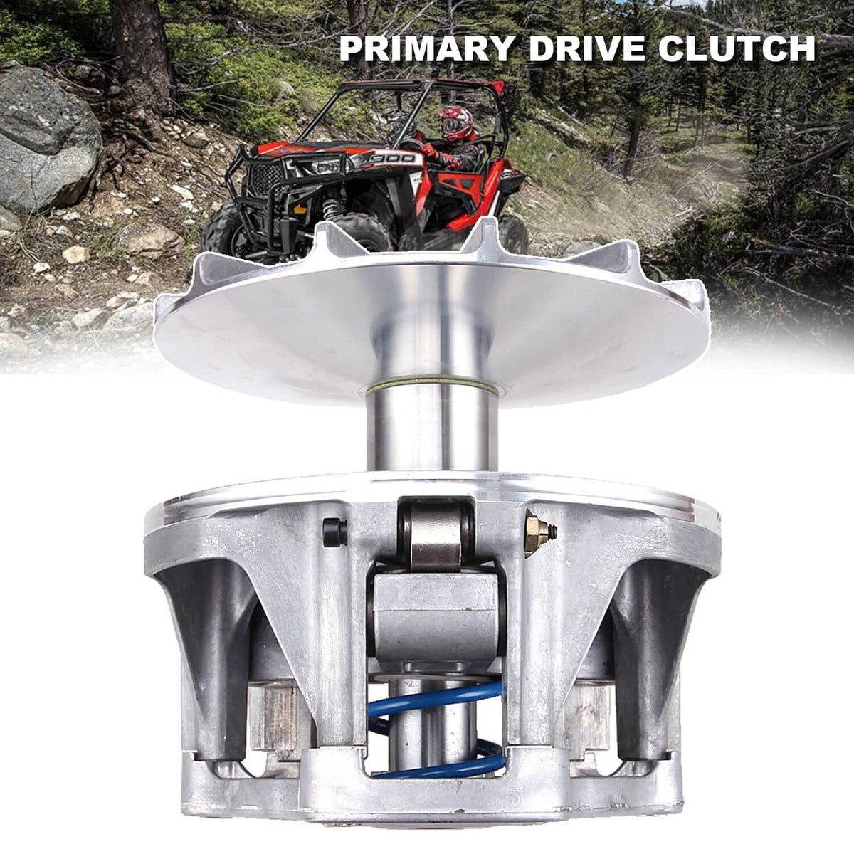 Primary drive clutch with large silver cover plate and internal spring, metallic